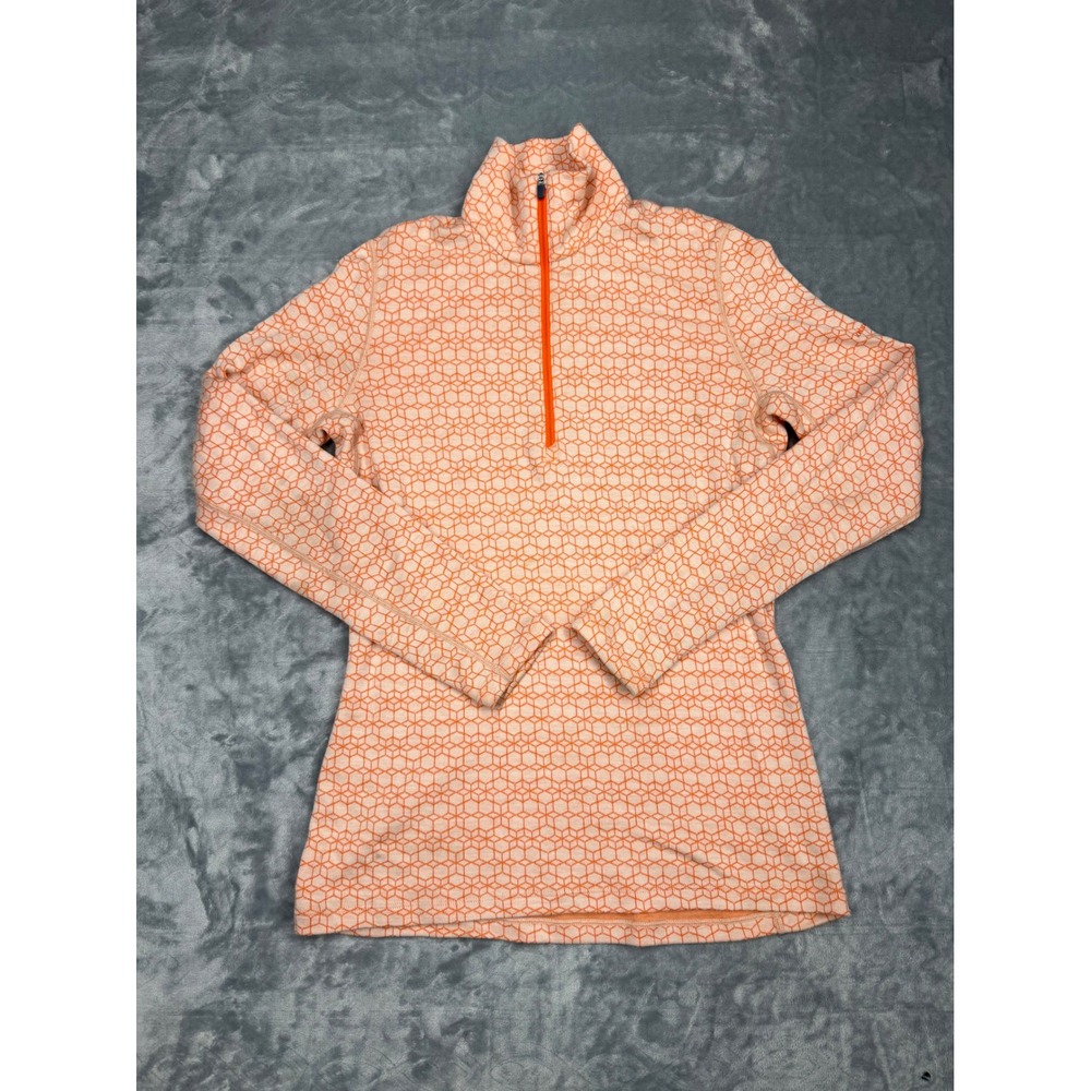 Icebreaker 250 Merino Wool Base Layer 1/4 Zip Orange Geometric Top Womens Medium